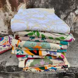 Hand Embroidered Suzani Quilt Throw - Vintage Style Boho Bedspread - Set Of 5 - thumbnail 4