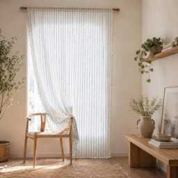 Modern Striped Curtains With Tassels, Rod Pocket Semi Blackout Drapes, Minimalist Farmhouse - thumbnail 2