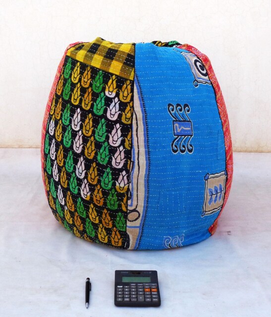 Handmade Floral Cotton Bean Bag Chair Embroidered Bohemian Ottoman Pouf - image 1