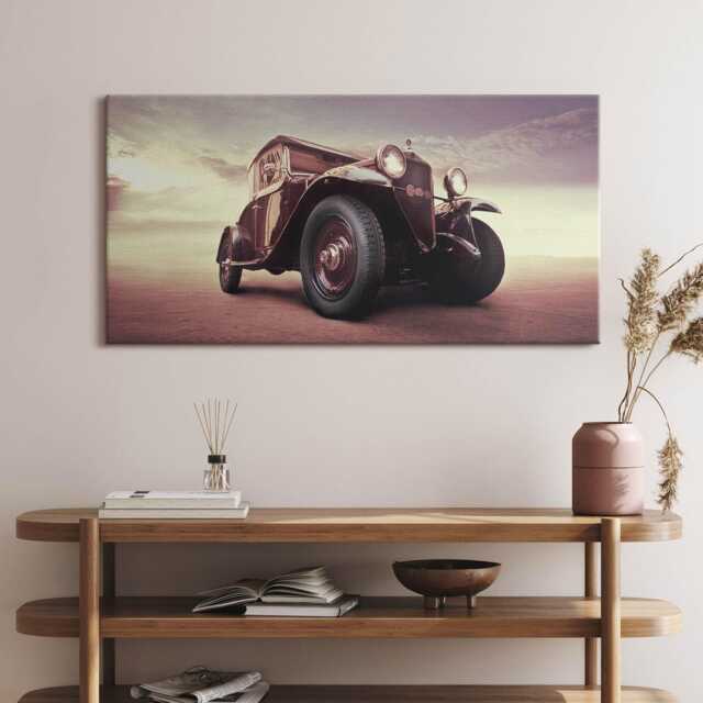 Automotive - Vintage Style Car Canvas, Picture Wall Hanging, Brown Art, Vehicle Canvas Painting - image 1