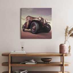 Automotive - Vintage Style Car Canvas, Picture Wall Hanging, Brown Art, Vehicle Canvas Painting - thumbnail 3