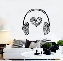 Wall Vinyl Music Hearts Headphones Head Phones Guaranteed Quality Decal Mural Art 1565Dz - thumbnail 1