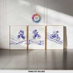 Navy Mountain Biking Prints - Set Of 3 Posters - Biker Wall Art Line Drawing Bike Decor Cycling Artwork Boys Cyclist Bedroom Gifts A4 - thumbnail 2