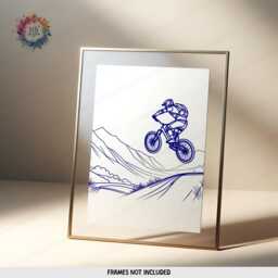 Navy Mountain Biking Prints - Set Of 3 Posters - Biker Wall Art Line Drawing Bike Decor Cycling Artwork Boys Cyclist Bedroom Gifts A4 - thumbnail 3