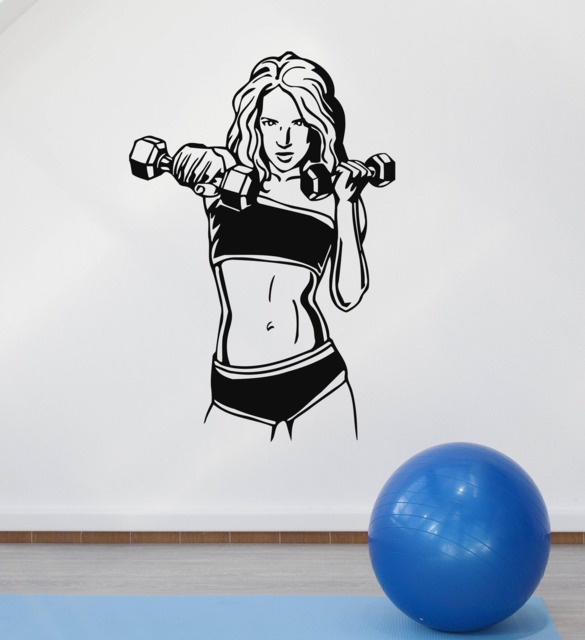 Wall Decals Quote Girl Fitness Woman Dumbbells Sport Decal Vinyl Sticker Art Home Decor Mural Bedroom Gymnasium Ms373 - image 1