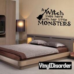 A Witch Lives Here With Her Little Monsters - Vinyl Wall Decal Quotes Sticker Hd130Et - thumbnail 1