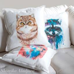 Exotic Shorthair Throw Pillow Cover By Slaveika Aladjova, Cushion Cover, Decorative Pillow Cover, Animal Art, Watercolor Pillow, Christmas - thumbnail 2