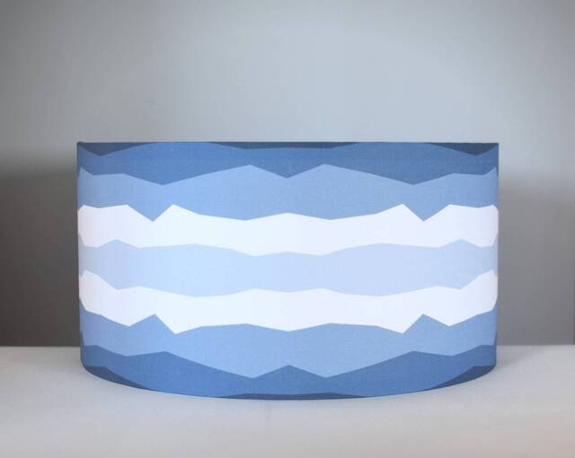 Blue Geometric Drum Lampshade 20cm To 40cm ?? By Vivid Shades, Ombre Stripe Pattern Custom Made Ceiling Light Shade UK Fabric - image 1