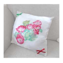 Silk Cushion Cover. Roses. Red, Green & White. Anniversary Or Housewarming Gift