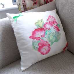 Floral Roses Silk Cushion Cover Red, Green & White - Christmas Decor - thumbnail 2