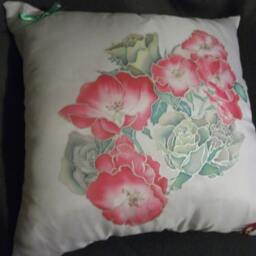 Silk Cushion Cover. Roses. Red, Green & White. Anniversary Or Housewarming Gift - thumbnail 4