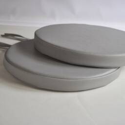 "2 Light Grey Faux Leather Round Dining Garden Chair Cushion Seat Pads 12"" To 20" - thumbnail 2