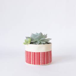 Medium Natural Canvas Sitting Planter - Red + White - thumbnail 1