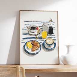 Breakfast Wall Art, Croissant & Coffee Poster, French Caf?? Kitchen Print, Modern Minimalist Food Illustration For Home Decor - thumbnail 2