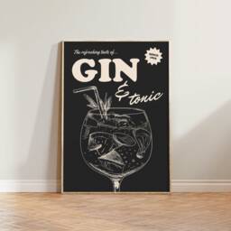 Retro Gin & Tonic Print - Vintage Bar Prints, G&t Print, Cocktail Cart, Eclectic Decor, Style, Kitchen Prints - thumbnail 1