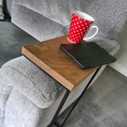 Sofa End Table Over Arm - Oak & Steel Side Handmade Couch Drink Holder Custom Size C
