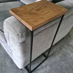 Sofa End Table Over Arm - Oak & Steel Side Handmade Couch Drink Holder Custom Size C - thumbnail 2