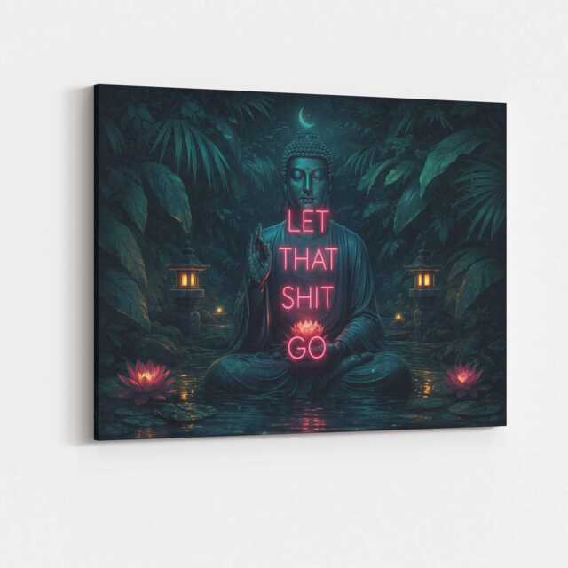 Let That Sht Go Buddha Canvas Wall Art Floral Funny Zen Quote Meditation Self Care Spiritual Decor Yoga Mindfulness Girl Hanging Gift Idea - image 1