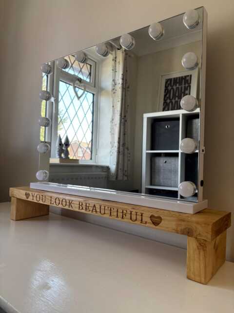 Personalised Dressing Table Mirror Holder, Engraved Wooden Vanity Organiser, Makeup Display - image 1