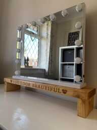 Personalised Dressing Table Mirror Holder, Engraved Wooden Vanity Organiser, Makeup Display