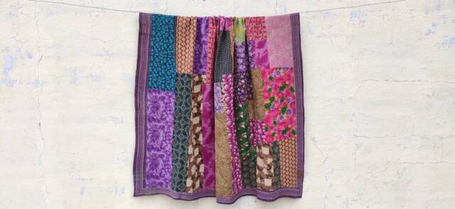 Handmade Kantha Quilt Recycled Sari Patchwork Blanket - image 1