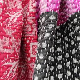 Handmade Kantha Quilt Recycled Sari Patchwork Blanket - thumbnail 3