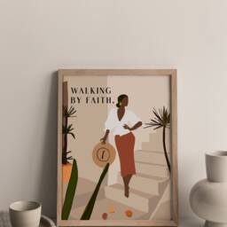 Walking By Faith Black Illustration Poster, Printed & Shipped, 2 Corinthians, Modern Scripture Bible Verse Prints, Christian Home Decor - thumbnail 2