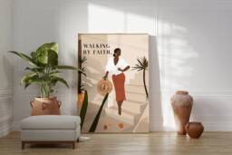 Walking By Faith Black Illustration Poster, Printed & Shipped, 2 Corinthians, Modern Scripture Bible Verse Prints, Christian Home Decor - thumbnail 1