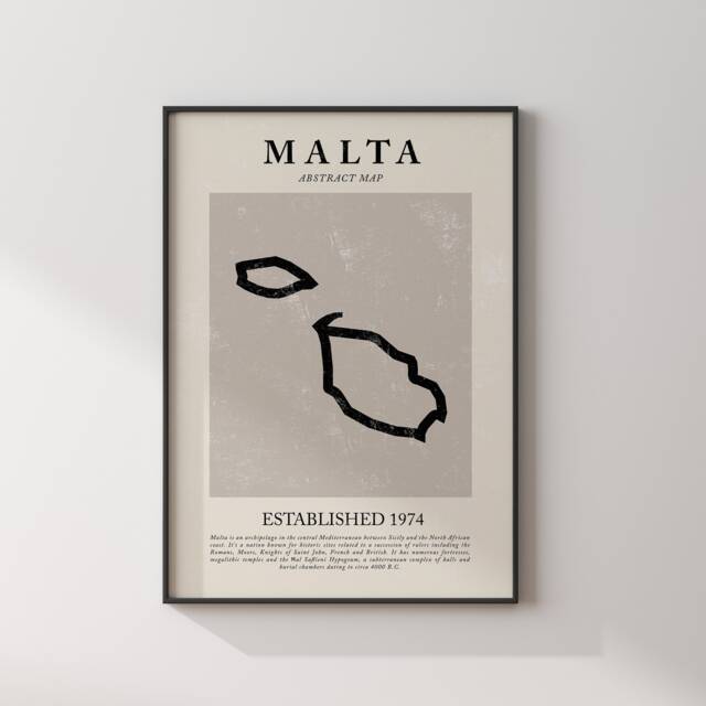 Malta Map Vintage Abstract Wall Art Print Picasso + Matisse Inspired Travel Poster - image 1