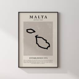 Malta Map Vintage Abstract Wall Art Print Picasso + Matisse Inspired Travel Poster - thumbnail 1