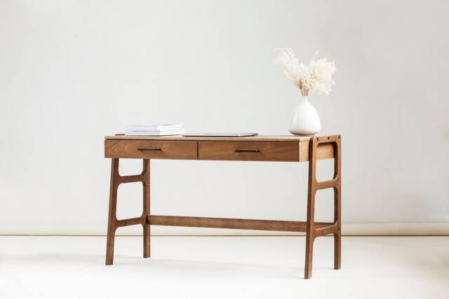 Computer Desk, Desk, Mid Century Modern Desk For Office, Minimalist Computer, Home Walnut Scandinavian Decor - image 1