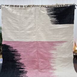 Incredible Kilim Rug, Moroccan Rug 6x10, Berber Rug, Pink & Black Abstract Wool Handwoven Flatweave Area Baluch - thumbnail 2