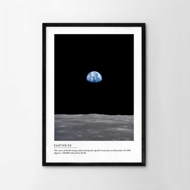 Space Poster Print Art Home Wall Decor Contemporary Modern Apollo Moonwalk Earthrise Rockets Blast Off Black & White 12 Options - image 1
