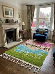 Abstract Landscape Moroccan Wool Rug, Colorful Boho Area Carpet, Hand-Knotted Berber Style - thumbnail 1