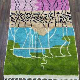Abstract Landscape Moroccan Wool Rug, Colorful Boho Area Carpet, Hand-Knotted Berber Style - thumbnail 3