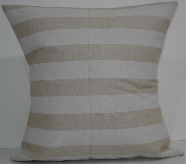 New 18x18 Inch Designer Handmade Pillow Cases in White Stripe On Natural Color Fabric