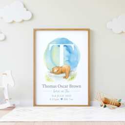 Gift For Baby Boy With Bear, Personalised Newborn Print Birth Stats - thumbnail 1