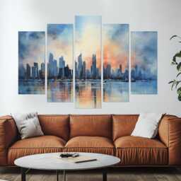 Misty Panama City Painting Printed On Canvas, Abstract Skyline, Canvas Print, Poster, Austin Wall Decor - thumbnail 2