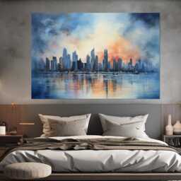 Misty Panama City Painting Printed On Canvas, Abstract Skyline, Canvas Print, Poster, Austin Wall Decor - thumbnail 3