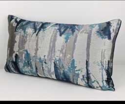 Harlequin Takara Rectangle Cushion Cover Teal Abstract Modern Ink Splash Handmade Throw Pillow Designer Home Decor - thumbnail 1