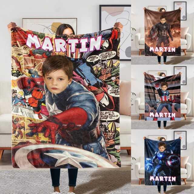Custom Superhero Face Blanket, Personalized Comic Throw Gift - image 1