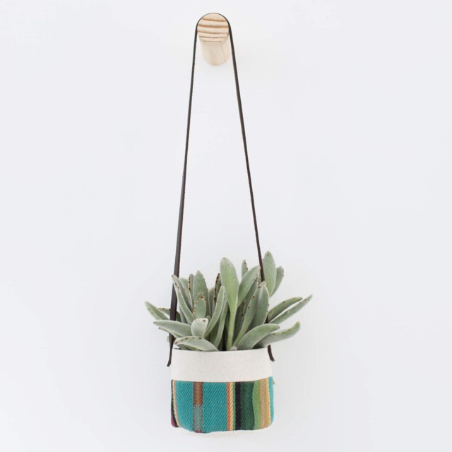 Small Natural Canvas Hanging Planter - Turquoise - image 1