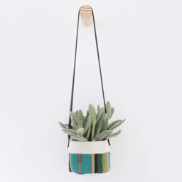 Small Natural Canvas Hanging Planter - Turquoise - thumbnail 1