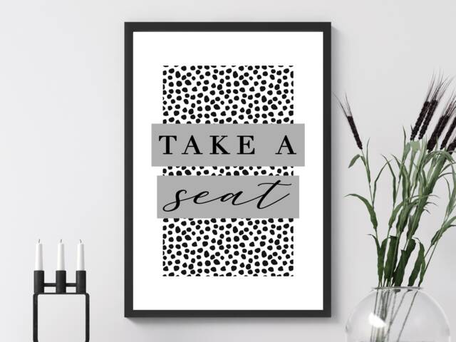 Take A Seat Grey - Wall Print Bathroom Home Gift Bespoke Poster A5 A4 A3 Framed - image 1