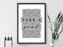Take A Seat Grey - Wall Print Bathroom Home Gift Bespoke Poster A5 A4 A3 Framed - thumbnail 1