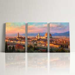 Florence Skyline 3 Panel Split Canvas Wall Art Italy Duomo At Sunset Oil Painting Framed Home Decor Italian Landmark Travel Gift - thumbnail 3