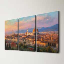 Florence Skyline 3 Panel Split Canvas Wall Art Italy Duomo At Sunset Oil Painting Framed Home Decor Italian Landmark Travel Gift - thumbnail 1