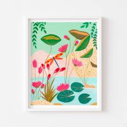 Pond Prints, Set Of 2, Swan Art Print, Original Lotus & Swan, Home Decor, Room Wall Art, Nursery Kids Room, Jungle - thumbnail 2