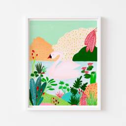 Pond Prints, Set Of 2, Swan Art Print, Original Lotus & Swan, Home Decor, Room Wall Art, Nursery Kids Room, Jungle - thumbnail 3