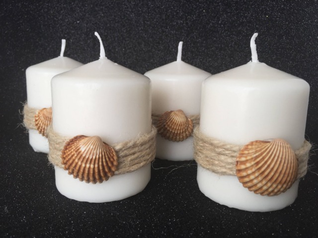 Candle Set Decorated With Shell, Coastal Decoration - image 1